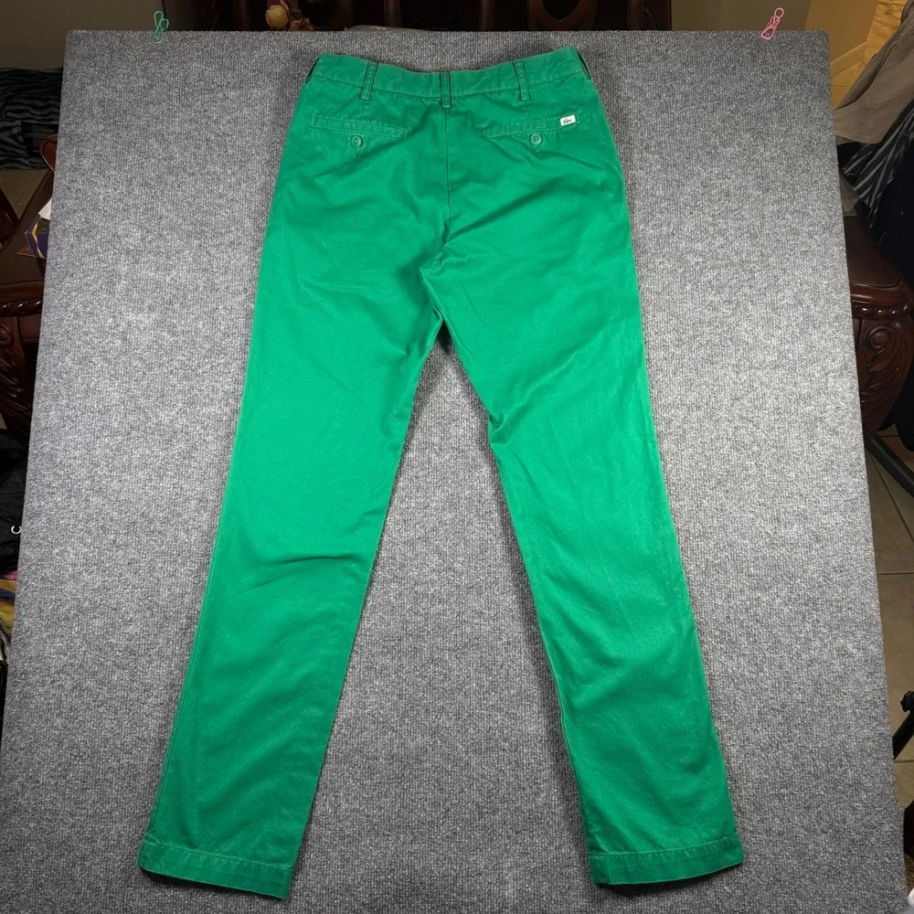 Lacoste Chino Pants Mens 32 Green Regular Fit Cotton Twill Straight Leg Trousers